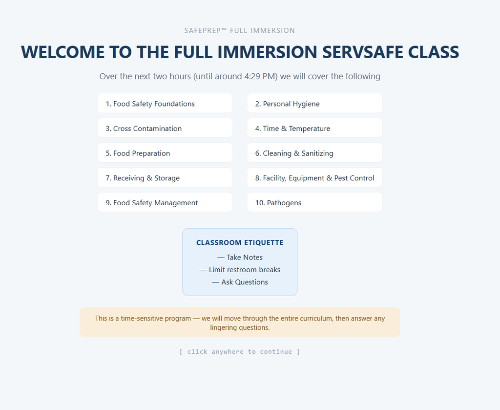 Modern web-based ServSafe curriculum slide